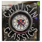 Cruisin Classics 57 Chevy, 80s or 90s vintage neon clock with motion wheel