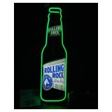Rolling Rock bottle, neon sign
