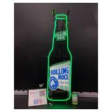 Rolling Rock bottle, neon sign