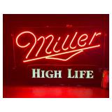 Miller High Life, double-stroke neon sign with backlit panel