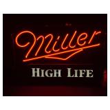 Miller High Life, double-stroke neon sign with backlit panel