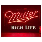 Miller High Life, double-stroke neon sign with backlit panel