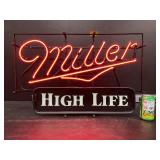 Miller High Life, double-stroke neon sign with backlit panel