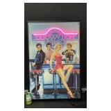 "Hollywood Diner" mounted print enhanced with neon, featuring Hollywood music and movie legends