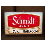 Schmidt Beer outdoor, lighted, commercial sign. Aluminum extrusion cabinet with embossed plastic sign face.