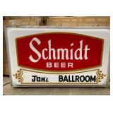 Schmidt Beer outdoor, lighted, commercial sign. Aluminum extrusion cabinet with embossed plastic sign face.