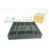 Vintage Wooden & Glass Jewelry Box, vintage dresser jewelry mirror, padded organizing tray