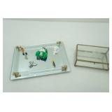Vintage Wooden & Glass Jewelry Box, vintage dresser jewelry mirror, padded organizing tray