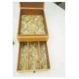 Vintage Wooden & Glass Jewelry Box, vintage dresser jewelry mirror, padded organizing tray