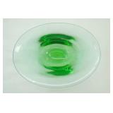 Vintage Green Art Glass Decorative Oval Bowl 10"x7.5"x5"
