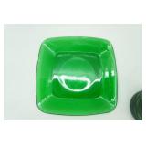 Vintage Emerald Green Glass Straw Dispenser and square plate
