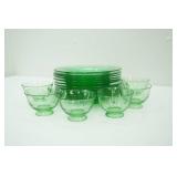 Vintage Green Depression Glass Plates, Duncan & Miller Spiral Flutes and Teacups