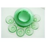 Vintage Green Depression Glass Plates, Duncan & Miller Spiral Flutes and Teacups