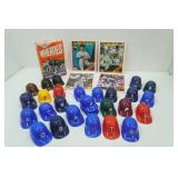 Vintage 5-1/4 Plastic MLB Mini Batting Helmets; 1987 World Series Wheaties Box (unopened); 4ct Vintage Twins Topps Folders (never used)