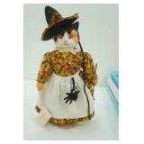 Vintage Betty Jane Carter Musical Porcelain Cat Doll. "Candy Corn" Holiday Dolls Series. Plays Autum Leaves. #582/2000