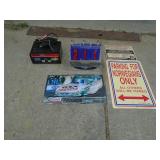 Battery charger & automotive signs. As shown.