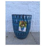 NEW OVERSIZED ROUND CERAMIC GLAZE PLANTER BLUE