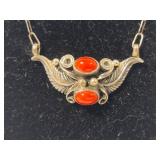 Sterling & Red Coral Navajo Pendant/Necklace