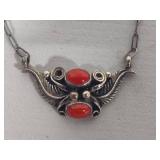 Sterling & Red Coral Navajo Pendant/Necklace
