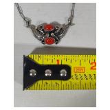 Sterling & Red Coral Navajo Pendant/Necklace
