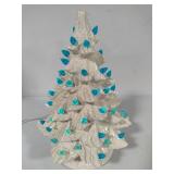 White Ceramic Lighted Holiday Tree w/Blue Lights