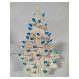 White Ceramic Lighted Holiday Tree w/Blue Lights