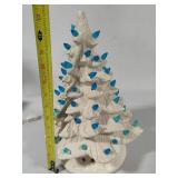 White Ceramic Lighted Holiday Tree w/Blue Lights