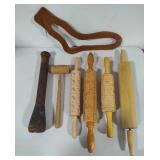 Wood Rolling Pins w/Pattern & Assorted Wood Items