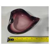 Heart Shaped Art Glass Bowl & Two Glass Shades