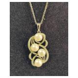 925 Stamped Pearl Pendant & Chain