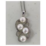 925 Stamped Pearl Pendant & Chain