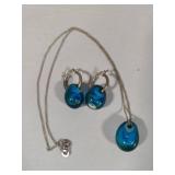 925 Stamped Pretty Aqua Colored Glass Jewelry