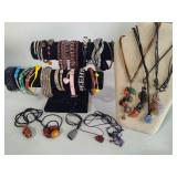 Lot of Stone/Leather Band/Beaded Costume Jewelry