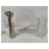 Mikasa Clear Crystal Cathedral Arch Photo Frame, France Luminarc Triangular Vase & Silver Tone Vase