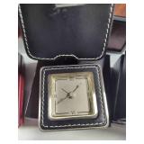 Lot of Empty Watch Boxes, Coaster Set & Three Travel Clocks