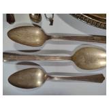 Silver Plated Platter & Asst Spoons
