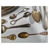 Silver Plated Platter & Asst Spoons