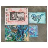 Four Colorful Art Pieces Signed by Minnesota Artist Barbara Dettler