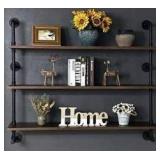 Industrial Pipe Wall Shelving 48'  3 Tier Dark Brown $139.99 Retail - Brand New