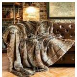 Large Faux Fur Blanket Brown 60' x 80' $129.99 Retail - Brand New