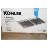 Kohler Cursiva Stainless Steel Double Equal Kitchen Sink 33"x22"x9"