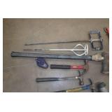 Assorted Tools - Axe, Hammers, Sockets, Caulk Gun