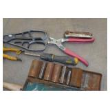 Assorted Tools - Axe, Hammers, Sockets, Caulk Gun