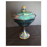 Indiana Harvest Grape Carnival Glass Pedestal Compote Dish