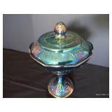 Indiana Harvest Grape Carnival Glass Pedestal Compote Dish
