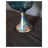 Indiana Harvest Grape Carnival Glass Pedestal Compote Dish