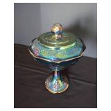 Indiana Harvest Grape Carnival Glass Pedestal Compote Dish