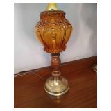 Matching Amber Glass 35" Lamps w/ Embroidered Shades