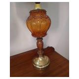 Matching Amber Glass 35" Lamps w/ Embroidered Shades
