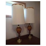 Matching Amber Glass 35" Lamps w/ Embroidered Shades